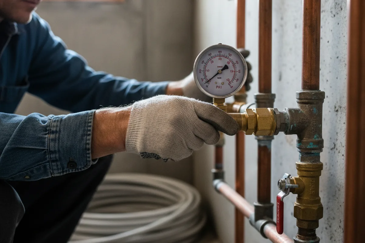 Pressure testing a repaired line during Water Line Repair in Numidia